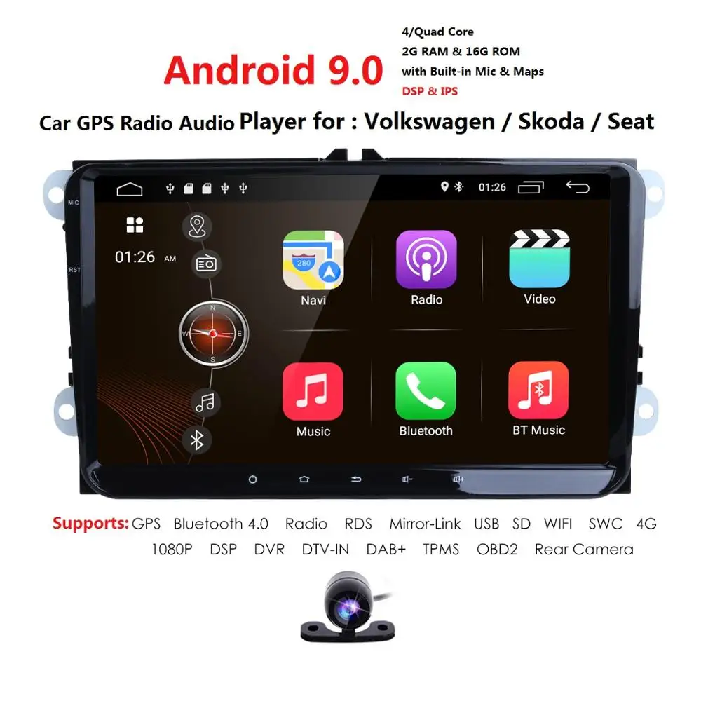 1024x600 Android 9,0 9 дюймов для Passat B6 B7 автомобильный без DVD плеер для VW Golf радио gps для Polo стерео радио 65DS
