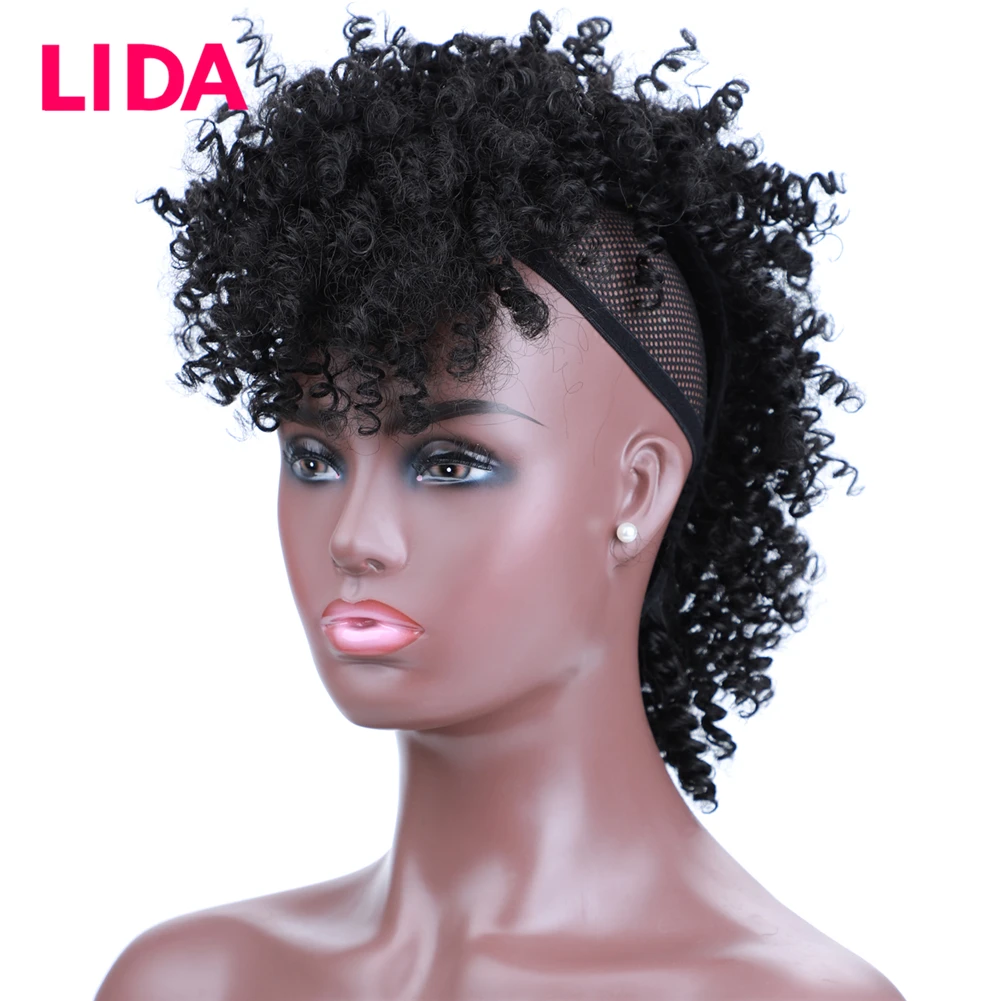 Lida Brazilian Human Hair High Puff Kinky Curly Chignon Frohawks Hairstyle For Women Non-Remy Hair Pure Color With 6 Clips