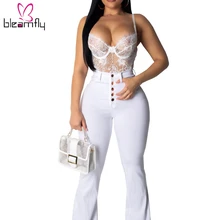 Новинка, женские осенние джинсы с высокой талией, на пуговицах, с карманами, расклешенные длинные джинсы, модная одежда для активного отдыха, длинные джинсовые штаны, повседневные белые брюки