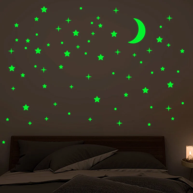 

Glow In The Dark Vinyl Wall Stickers Luminous Star Moon DIY Starry Sky For Baby Kids Bedroom Living Room Wall Decals Home Decor