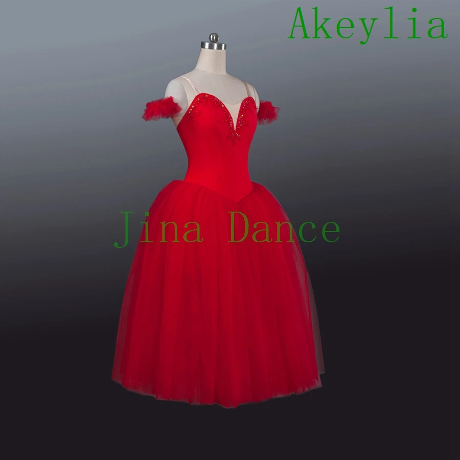 Red Ballet Romantic dress costume Tutu Dress Firebird Girls Professional long skirt Children Ballet Dance Ballerina Ballet Tutu
