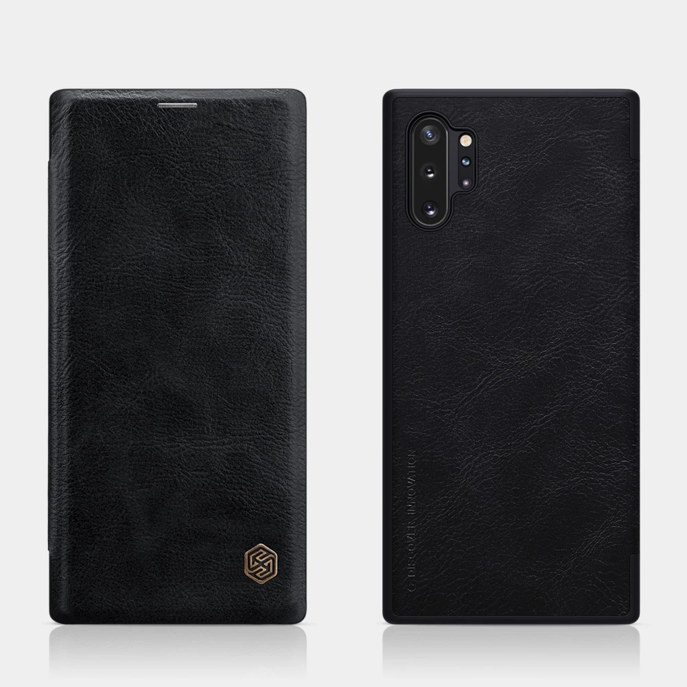 Для samsung Galaxy Note 10 Plus чехол для телефона роскошный винтажный Чехол-книжка Nillkin для Note 10 чехол с отделением для карт - Цвет: Черный