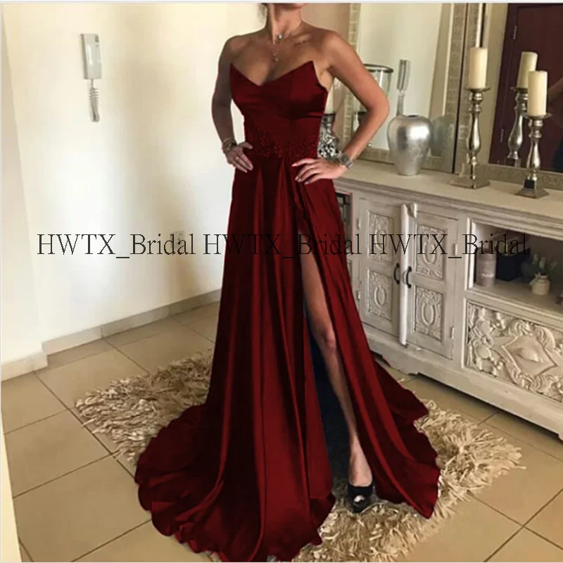HWTX_Bridal, черные длинные платья для выпускного вечера, Индивидуальные Сексуальные Платья с высокими разрезами, а-силуэт, бордовое, королевское, синее атласное вечернее платье, официальное вечернее платье
