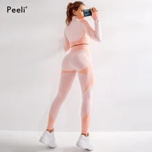 Peeli спортивный укороченный топ, комплект для йоги, бесшовные леггинсы, одежда для тренировок, женский спортивный костюм с длинным рукавом, комплект для фитнеса, спортивное пальто, спортивная одежда