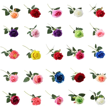 

50cm Short Big Artificial Roses Branch Flowers Wedding Home Decoration Flannel Fabric Cute Pink Fake Flowers Crafts Party Decor