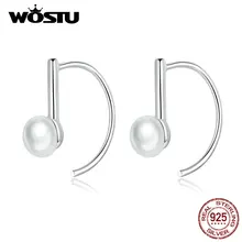WOSTU полукруглые серьги-гвоздики с пресноводным жемчугом, розовое золото, 925 пробы, серебро, крошечные серьги для женщин, серебро 925, ювелирное изделие FIE604