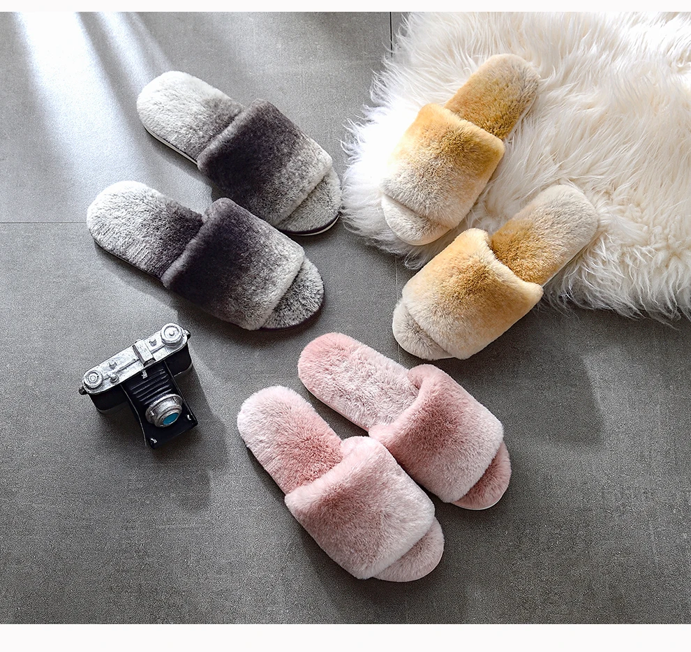 ASIFN New Couple Fur Slippers Women Wear Autumn and Winter Thick Bottom Home Wild Flat Bottom Plush Zapatos Mujer