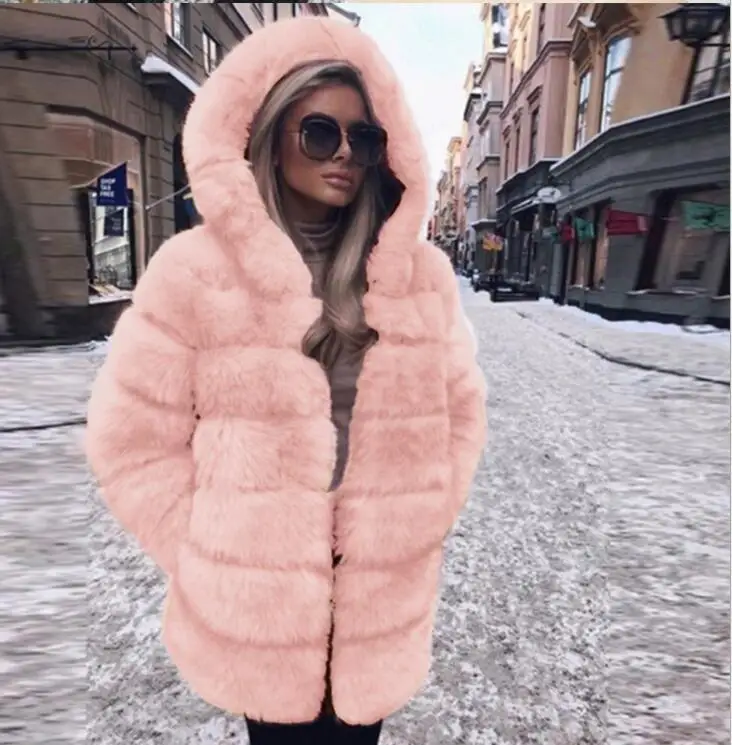Новая зимняя импортная шуба из лисьего меха женская темпераментная теплая Женская куртка размера плюс модная шуба из искусственного меха - Цвет: pink color