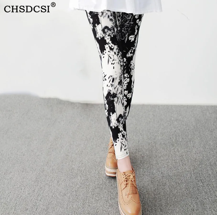 

CHSDCSI Women Flower Printed Leggings Fashion High Elastic Polyester Pencil Pants Multiple Colors Lady Sexy Large Size Trousers