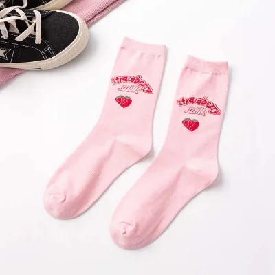 3 Jerrinut 1 пара носки женские Харадзюку Kawaii жаккардовые фрукты клубничное молоко розовый/белый с принтом хлопок теплые длинные корейские носки - Цвет: 3