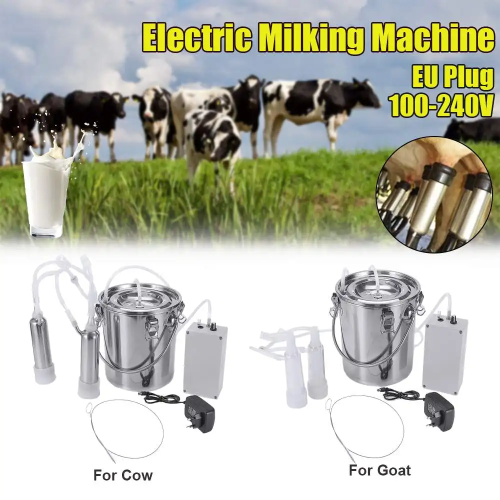 

5L Electric Milking Machine Auto-Stop Cow Goat Sheep Stainless Steel Bucket With Updated Suction Heads Household Milker 100-240V