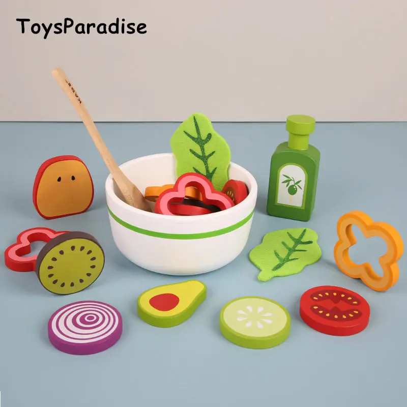  New Arrival Baby Simulation Fruit And Vegetable Salad Wooden Toys For Kids Salad Food Kitchen Toys 