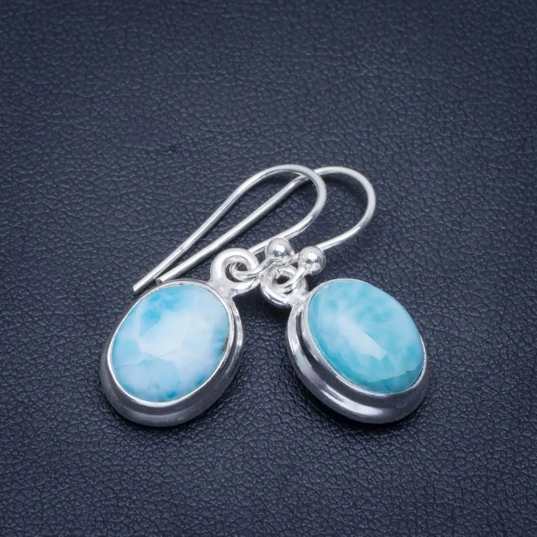 

Natural Caribbean Larimar Handmade Unique 925 Sterling Silver Earrings 1" B2505