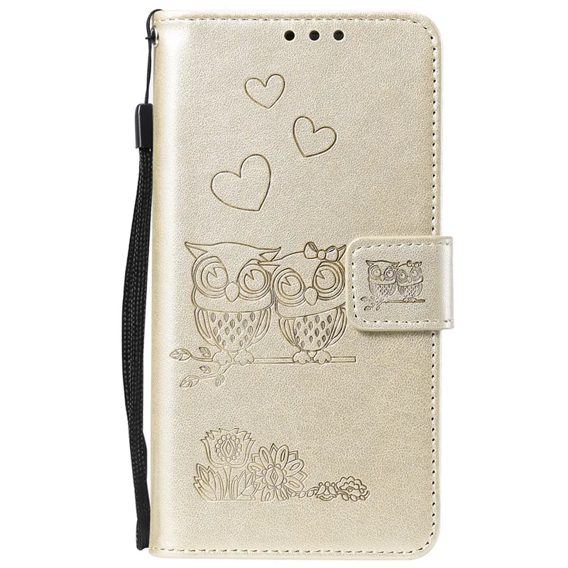 Чехол-книжка для LG K50 Q60 K40 G7 V30 ThinQ Stylo 5 4 Waller с милой текстурой Совы кожаный флип-чехол для телефона с отделениями для карт - Цвет: Gold