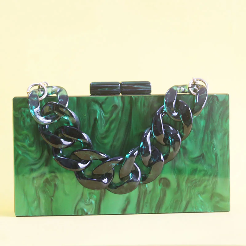 18X10 Cm Pearl Green Acrylic Clasp Mirror Inside Chain Messenger Flap Girl Lady Female Evening Acrylic Box Clutches Purse Wallet 