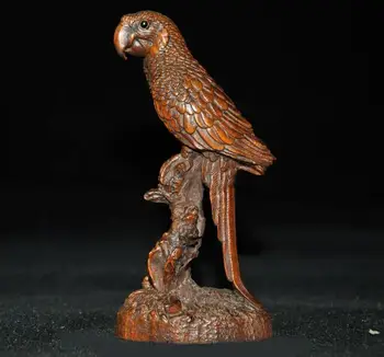 

wedding decoration Old Chinese boxwood wood Hand Carved Fengshui parrot Bird Lucky Statue
