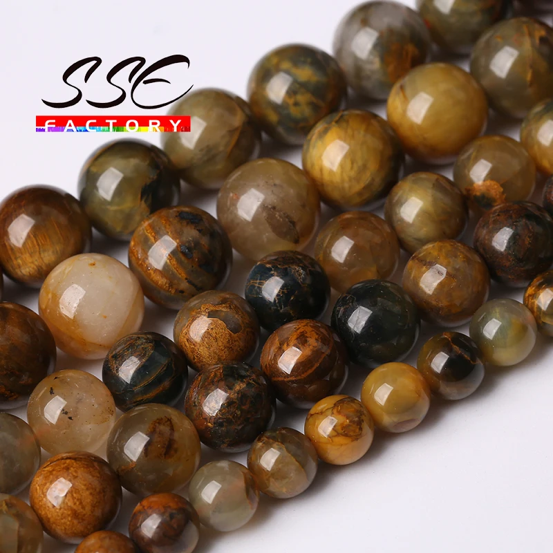 

High Quality Natural Yellow Pietersite Stone Round Loose Beads 6 8 10 12mm For Jewelry Making DIY Bracelet Ear Accessories 15''