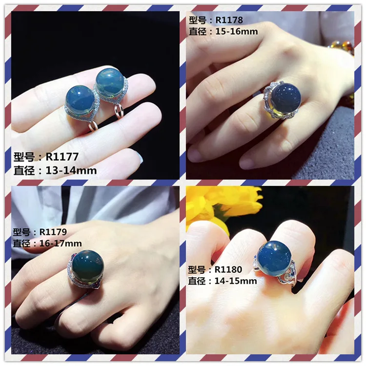 

[Ring Collection] [New Style Hot Sales] Mexico Blue Amber 11-12-13-14-15-16mm Silver Ring