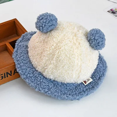 Шапки для маленьких мальчиков и девочек, детские бархатные шапки на осень и зиму, теплые плюшевые шапки для малышей, милые разноцветные шапки в рыбацком стиле с двойными помпонами