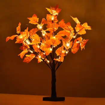 

24led Halloween Decoration Artificial Autumn Maple Tree Battery Operated Table Lights Lamp Wedding Thanksgiving Home Decorations