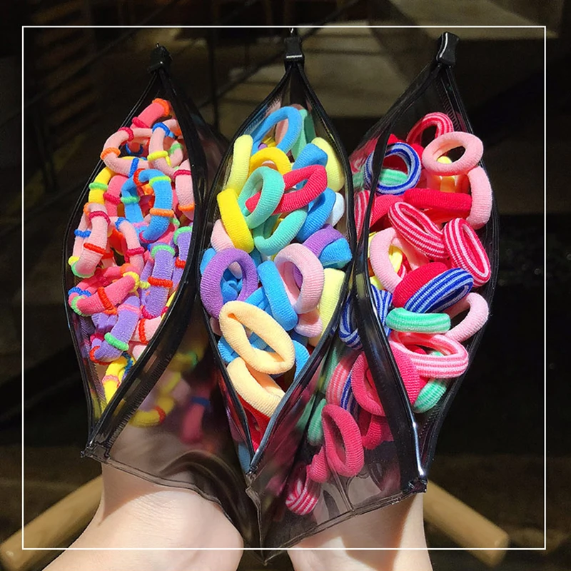 

[Xwen] 100 Pieces/set 2020 New Small Girls Rubber Band Female Colorful Headrope Kids Hair Loop Simple Accessories WE30083
