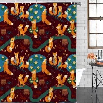 

Cartoon Bath Curtain Yellow Fox Child Trees Fruit Joy Shower Curtain Waterproof Polyester Fabric Bathroom Decor
