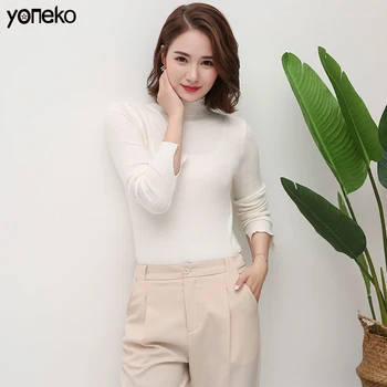 

Yoneko Turtleneck Sweater Women Winter Knitted Pullover Sweater Solid Color Plus Size Sweater Slim Bottoming Sweater KM168