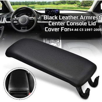 

Leather Armrest Center Box Console Lid Cover Fit For-Au di S4 A6 C5 1997-2005(Black)