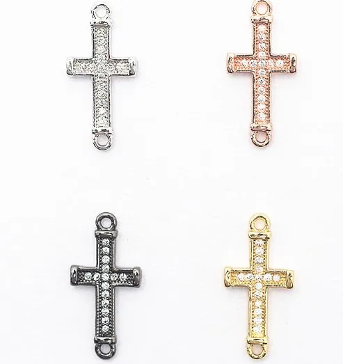 19*9Mm Cross Micro Pave Cz Zircon Cubic Zirconia Beads Diy Copper Necklace Charm Bracelet Connectors Accessories Erft23