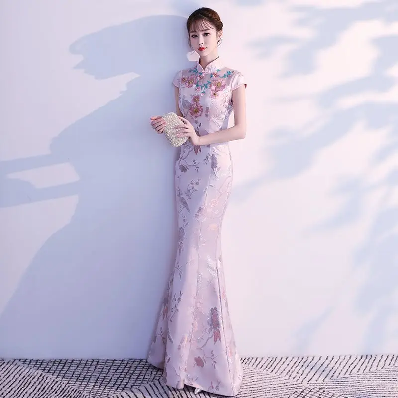 Вечерние Длинные Cheongsam в стиле ретро, сексуальное тонкое платье, свадебное платье в китайском стиле, модная женская одежда, Vestido