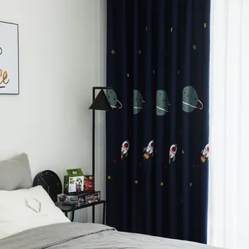 

Boy Cartoon Navy Embroidery Outer Space High Shading Curtains for Living Dining Room Bedroom.