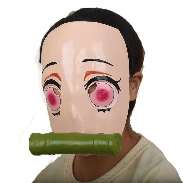 Аниме Demon Slayer Kimetsu no Yaiba латексная маска для косплея Kamado Nezuko реквизит розовый