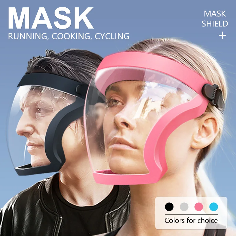 Reusable Face Mask Protective PE Full Face Shield Mouth Mask For Men Women's 3D Clear Removable Washable Cycling Mask Black