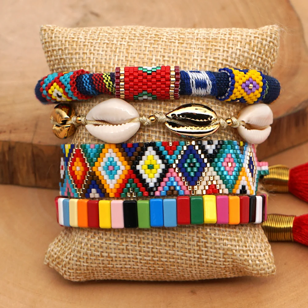 Go2boho Pulseras Mujer Moda MIYUKI сглаза браслет ювелирные изделия эмаль плитка браслеты для женщин бохо шик многоцветный Браслет подарок - Окраска металла: MI-S190245