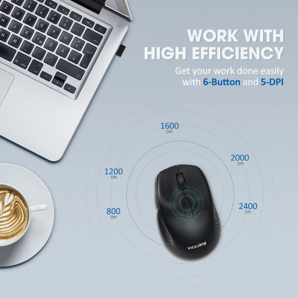 VicTsing PC262 2.4G Wireless Mouse Rechargeable Computer Mouse Adjustable 2400 DPI Silent USB Optical Cordless Mice For Laptop (1)