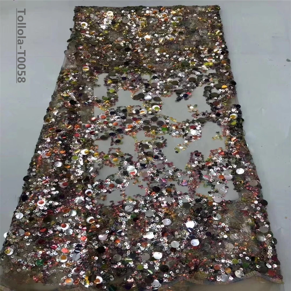 

Most popular African Tulle Colorful Lace Fabric French Sequins Net Lace High Quality African Sequin Lace Fabric