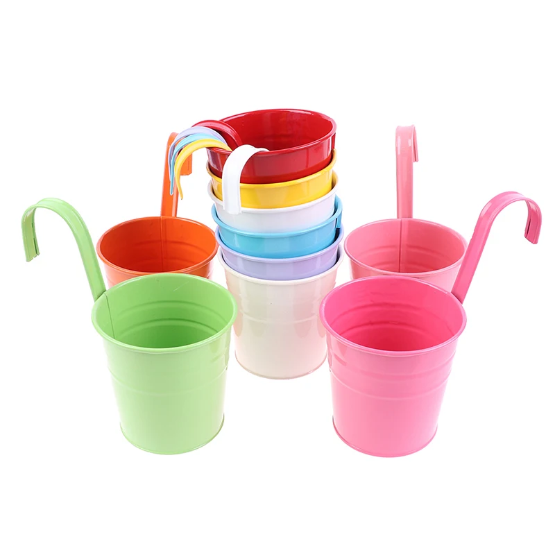 1 Pc Garden Flower Pots Wall Hanging Bucket  For Balcony Plants Pots Hanging Iron Flower Containers 15.5cm x 10cm x 8cm - 3