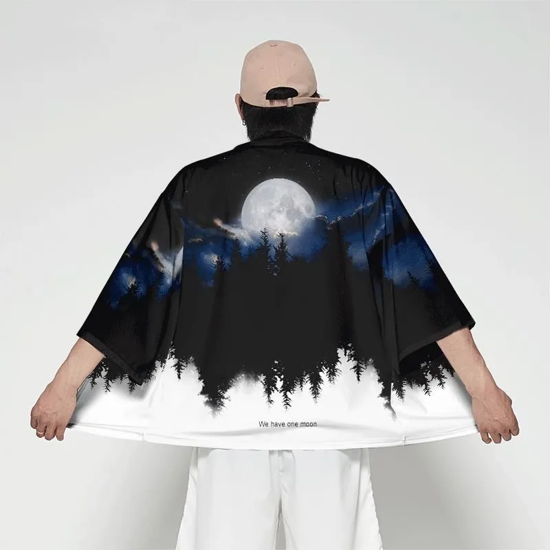 

Harajuku Japanese Moon Kimono Cardigan Men Samurai Costume Clothes Kimono Jacket Women Mens Forest Kimono Shirt Streetwear