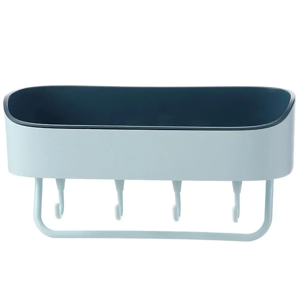 light blue Полка для ванной комнаты с крючками Стойки Стена для ванной/туалета Висячие дыропробивные стойки для хранения Органайзер настенный держатель - Цвет: light blue