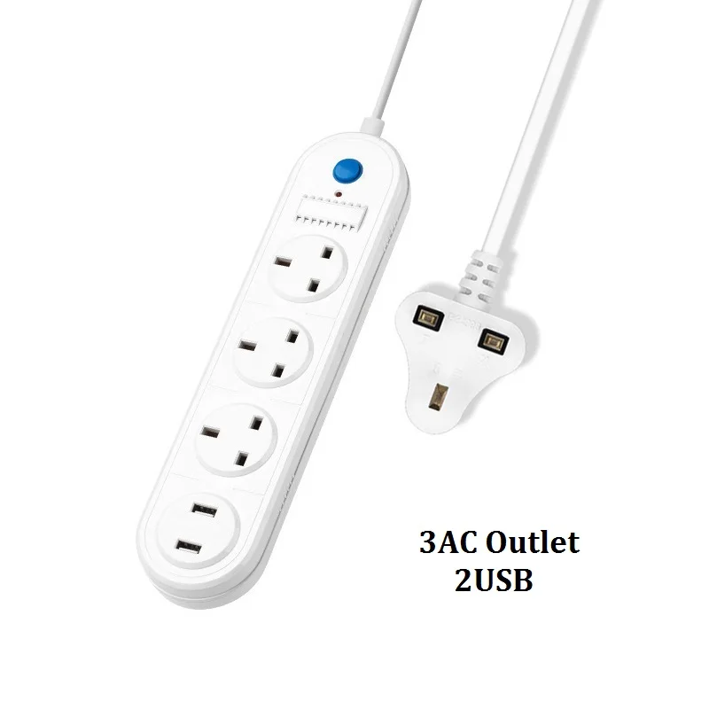 3AC Outlet 2USB USB Мощность полосы бытовой электроники Быстрая зарядка розетка с USB 3/4/5 AC UK Разъем гнездо для шнура удлинителя 1,8 M 3M USB кабель - Цвет: 3AC Outlet 2USB