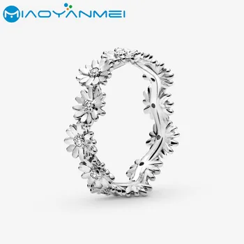 

2020 Spring Fashion Jewelry 925 Sterling Silver Rings Pave Sparkling Daisy Flower Silvery Color Ring Flower Petals Band Rings