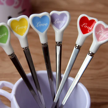 

Ice Cream Dessert Tea Spoon Multicolor Love Hearts Long Ceramic Handle Stainless Steel Coffee Spoon JCFCJ248
