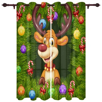 

Elk Decoration Gift Leaves Bells Window Curtains Kitchen Bedroom Fabric Drapes Curtain Home Draperies Curtains for Living Room