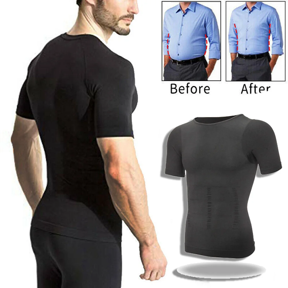 

Men's Strong Body Slimming Trainer Control Panties Sleeve Vest T-shirt Slimming Body Building Shaper Underwear 2PCS M/L/XL/XXL