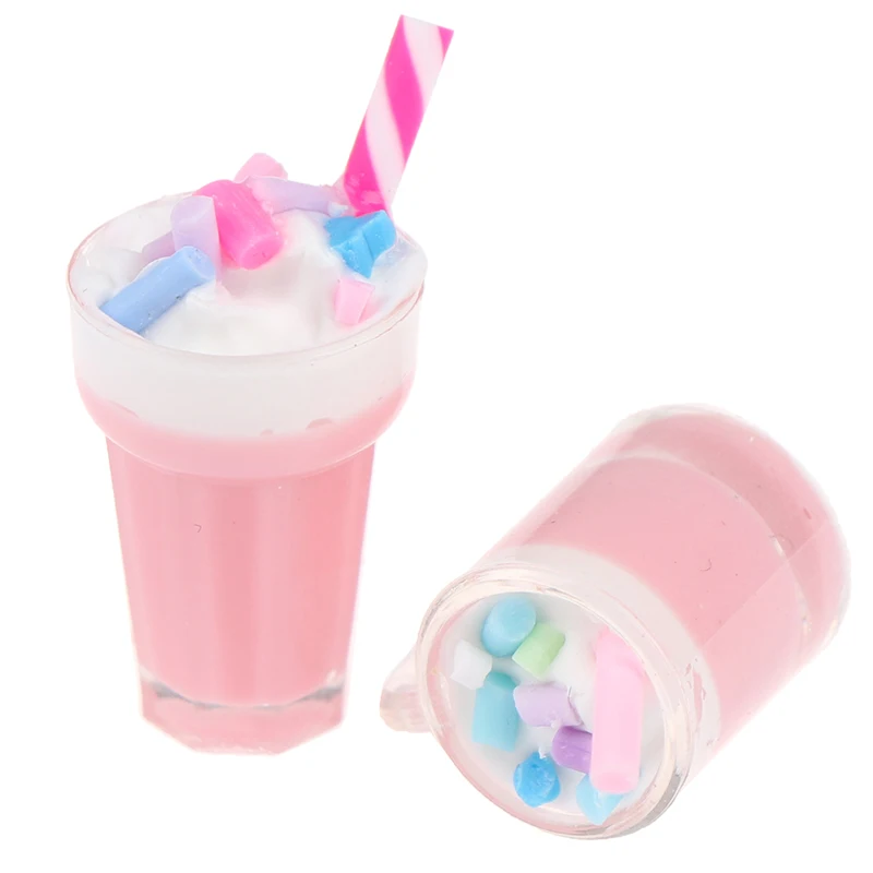 Simulation 1:12 Dollhouse Miniature Scene Model Drink Pretend Play Strawberry Milkshake Doll House Accessories Kids Toy