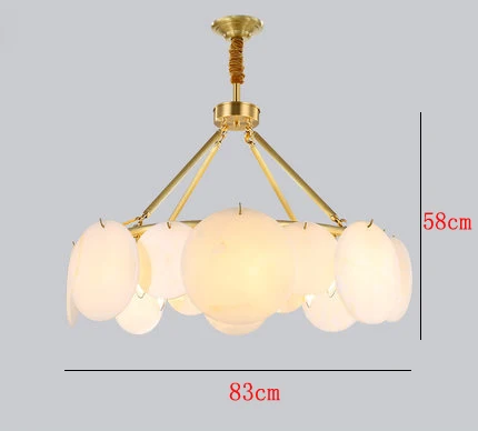 DIA 83x58cm Американский медный белый нефрит, роскошная люстра для дома, гостиной, спальни, круглая маленькая люстра для гостиной - Цвет абажура: DIA 83x58cm