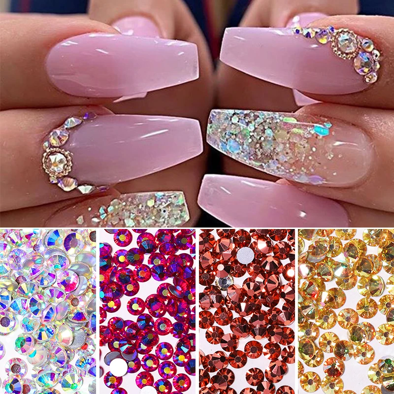 

1440pcs/Bag Regular AB Colorful Nail Rhinestones Sharp Flat Bottom Bling Crystal Nail Decors Nail Art 3D DIY Decorations