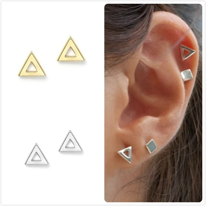 925 Sterling Silver Earrings For Women Gold Triangle Girl Cartilage Ear Bone Female Party minimalism aretes R5 | Украшения и