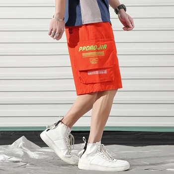 

Cargo RED BLACK GREY Shorts Men 2020 Bigger Pocket Korea Summer New Casual Loose Short Trouers HIP HOP Streetwear Sport