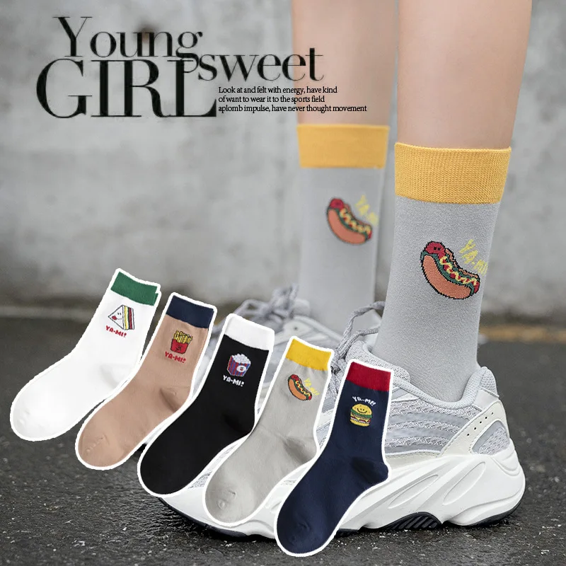 Ins/, спортивные носки для скейтбординга INS, Красные Носки с рисунком еды хот-дог, носки с рисунками из мультфильмов, хлопковые носки средней длины без пятки в подарок
